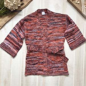 Multi colored tie cardigan half sleeve size L